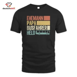 Busfahrer Papa Merch T-Shirt: Retro Geschenk für Väter getragen von Jan Be.